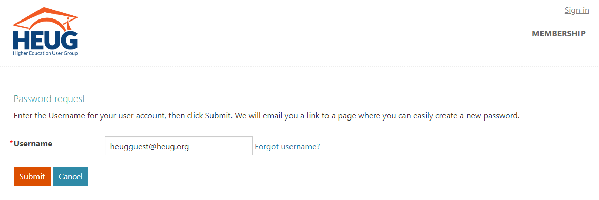 iMIS Signin Password Request Page