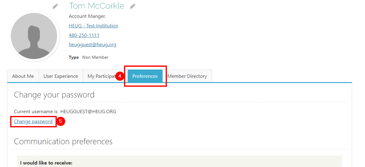 iMIS Full Account Page Preferences Tab